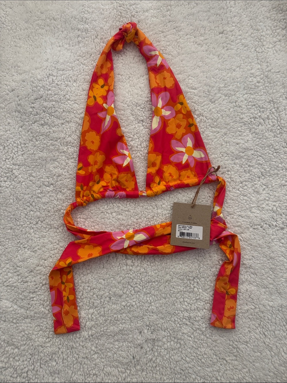 Stone Fox Swim Pink and Orange Floral Halter Bikini Top